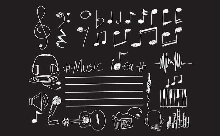 musical notes on chalkboard